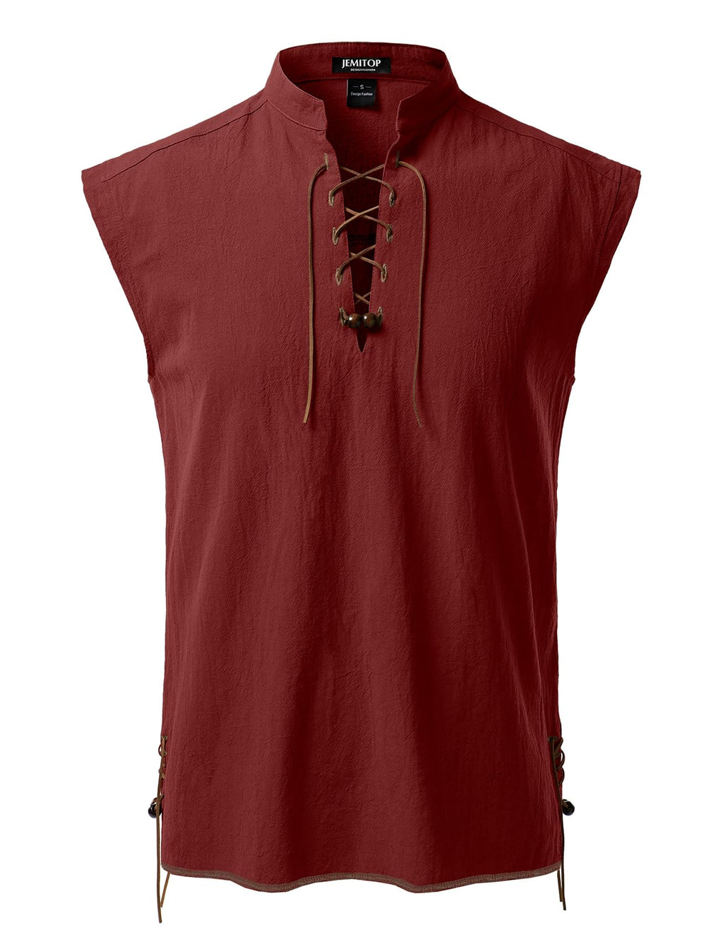 JEMITOP Men's Retro Pure Cotton Lace Up Sleeveless Shirts for Pirate Renaissance Medieval Viking Costume