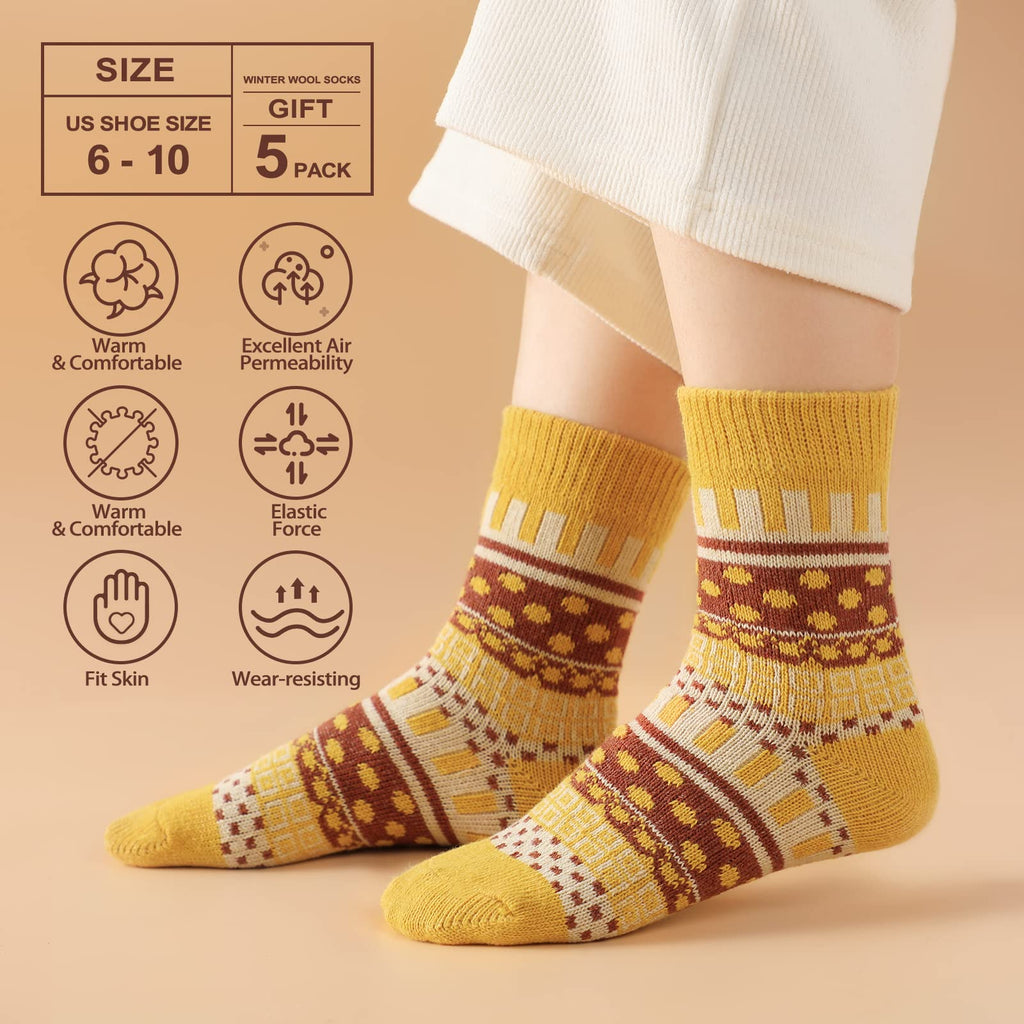 Clothirily Wool Socks for Women, Vintage Womens Wool Socks, Winter Warm Boot Sock for Women Men, Thick Winter Cozy Sock