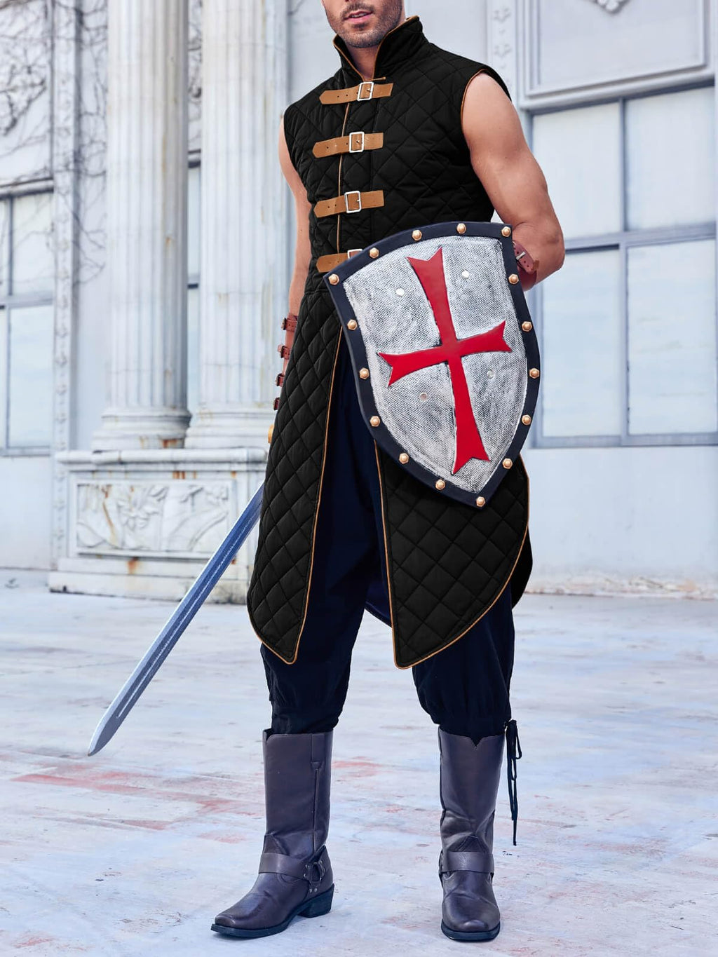 Runcati Men's Padded Gambeson Vest Sleeveless Aketon Armor Medieval Knight Surcoat Halloween LARP Costume Dress