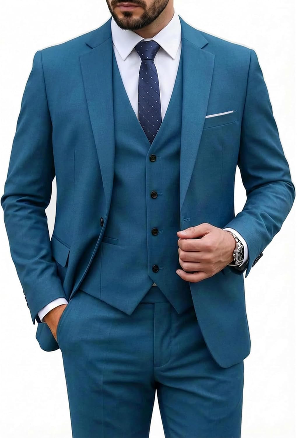 MY'S Men's 3 Piece Suit Set with Tie, One Button Slim Fit Solid Jacket Vest Pants, Prom Party Wedding Business Suits for Men