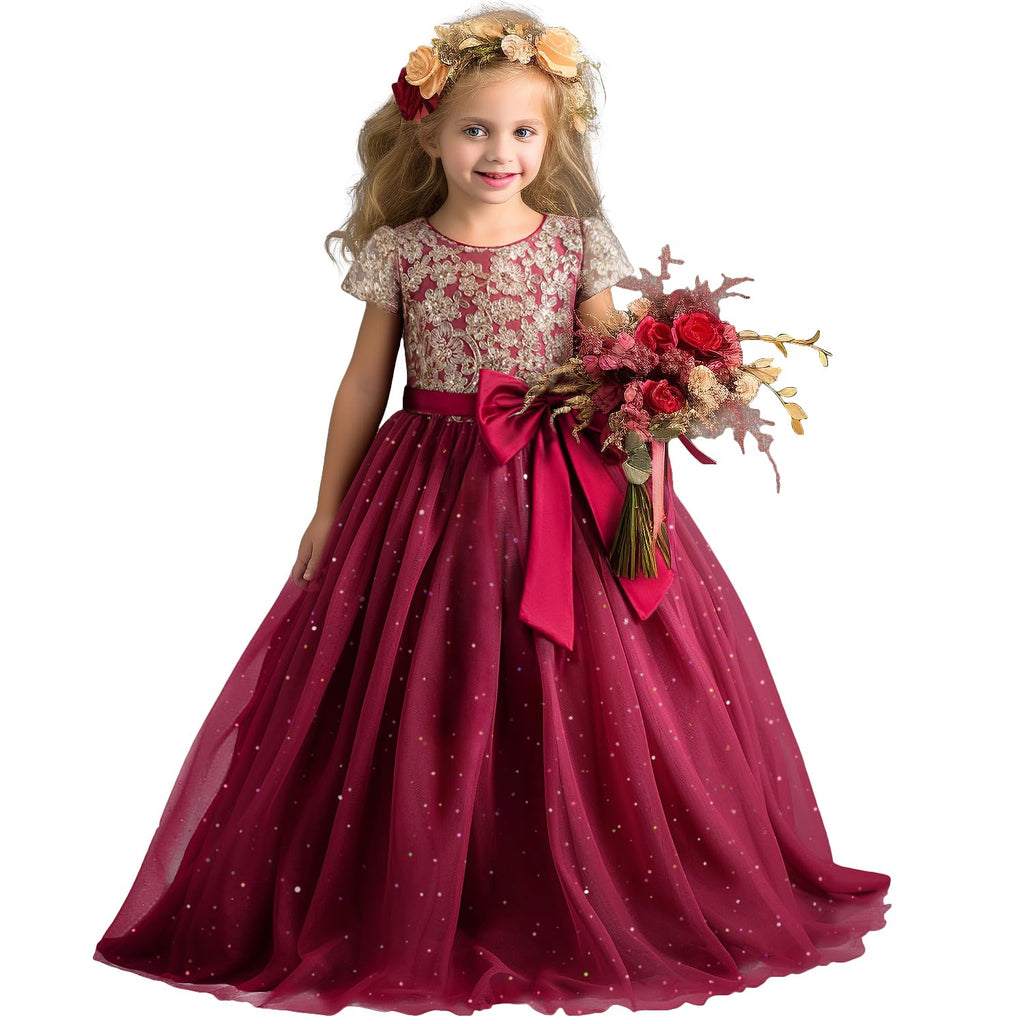 TTYAOVO Girls Pageant Princess Flower Dress Kids Prom Puffy Ball Gowns
