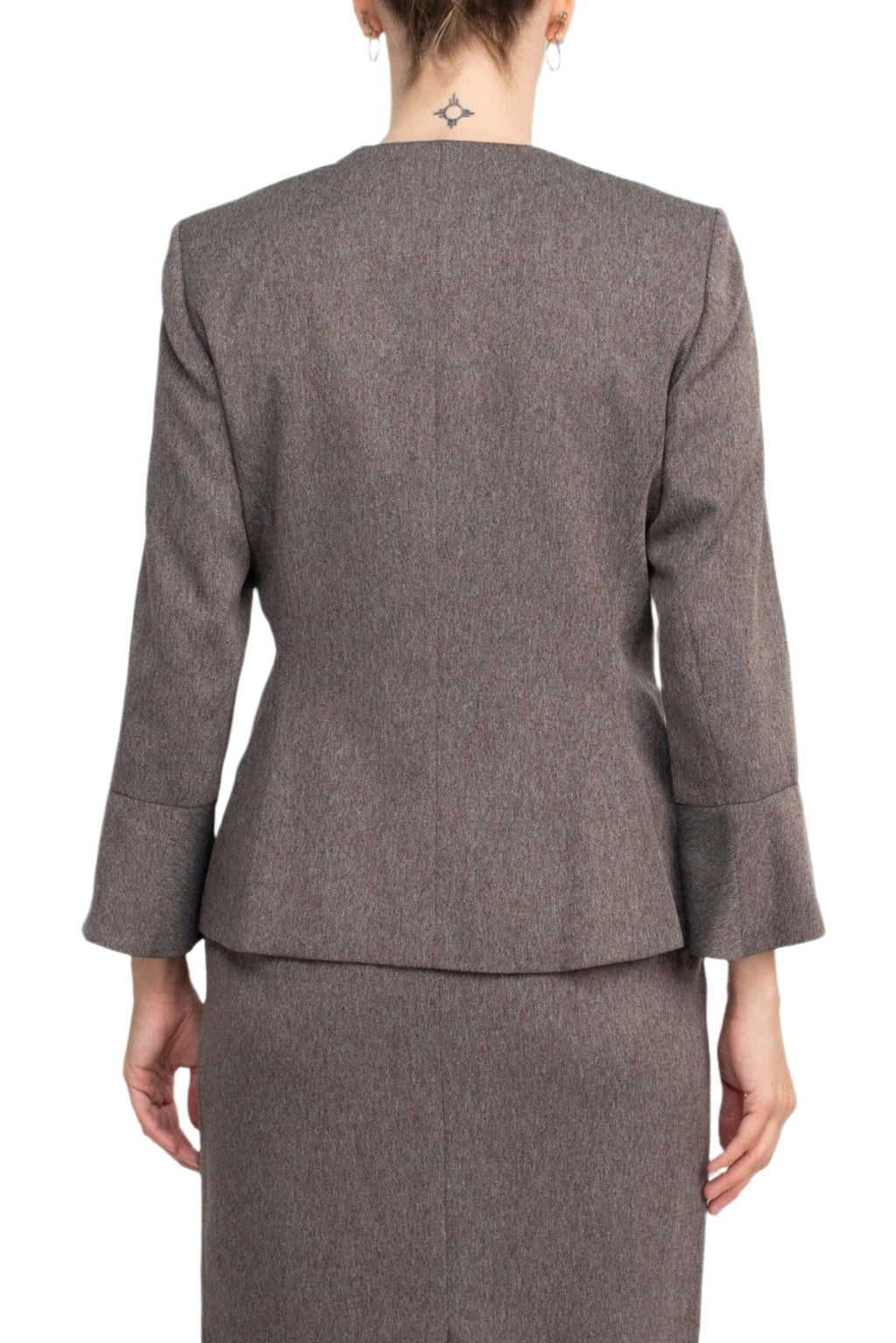 NYP Suits Crew Neck Long Sleeve 3 Button Pockets Zipper Back Slit Back Crepe Skirt Suit