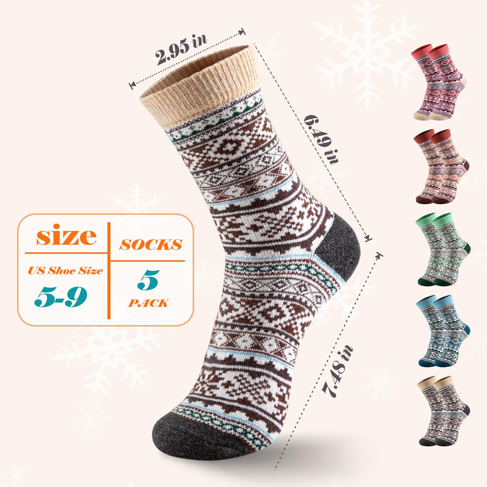 Clothirily Wool Socks for Women, Vintage Womens Wool Socks, Winter Warm Boot Sock for Women Men, Thick Winter Cozy Sock