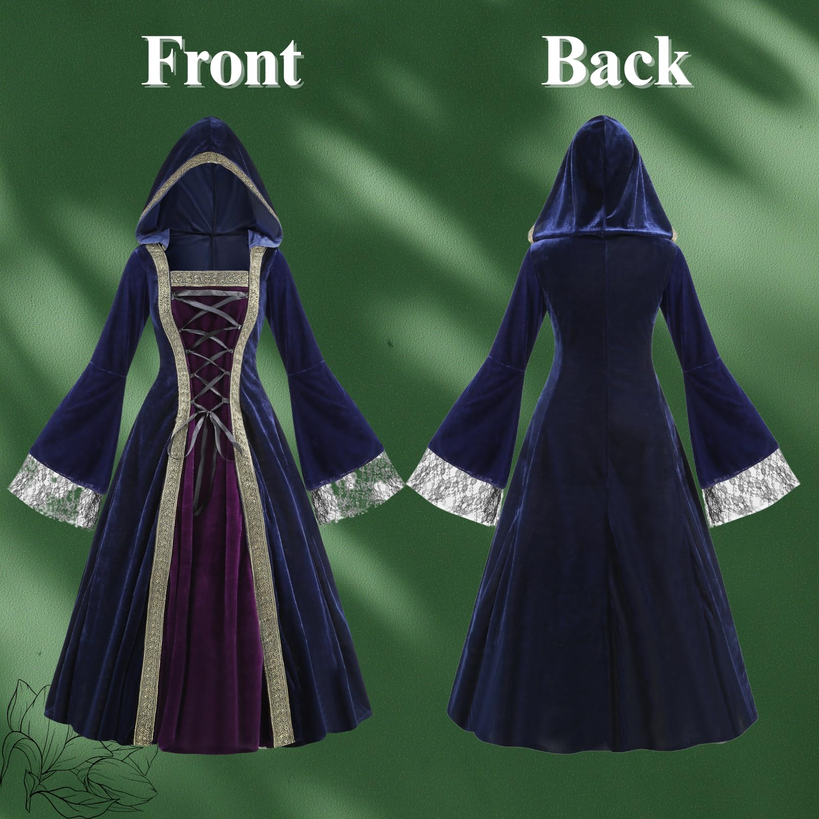 Colorful House Women Medieval Tea Party Dress Victorian Era Bubble Sleeves Velvet High Waist Long Dress with Belt and Gloves