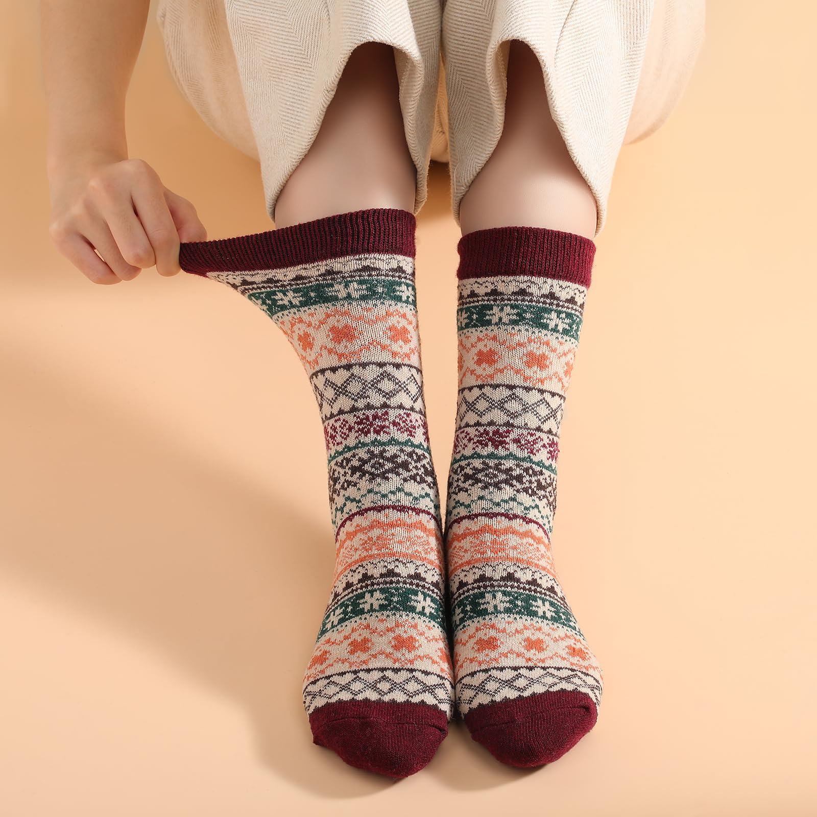 Clothirily Wool Socks for Women, Vintage Womens Wool Socks, Winter Warm Boot Sock for Women Men, Thick Winter Cozy Sock