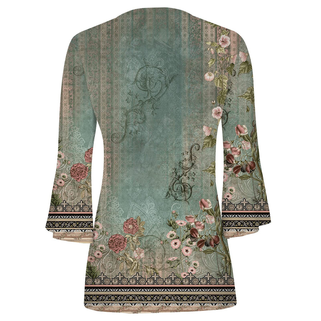Summer Tops for Women 2026 Trendy Boho Floral Print Tunic Shirts 3/4 Bell Sleeve Button v Neck Tshirt Casual Loose Blouse