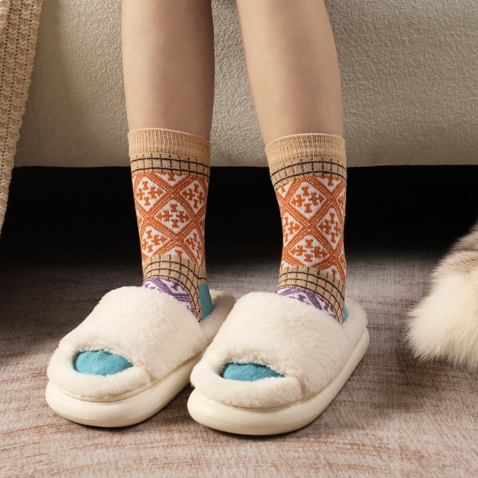 Clothirily Wool Socks for Women, Vintage Womens Wool Socks, Winter Warm Boot Sock for Women Men, Thick Winter Cozy Sock