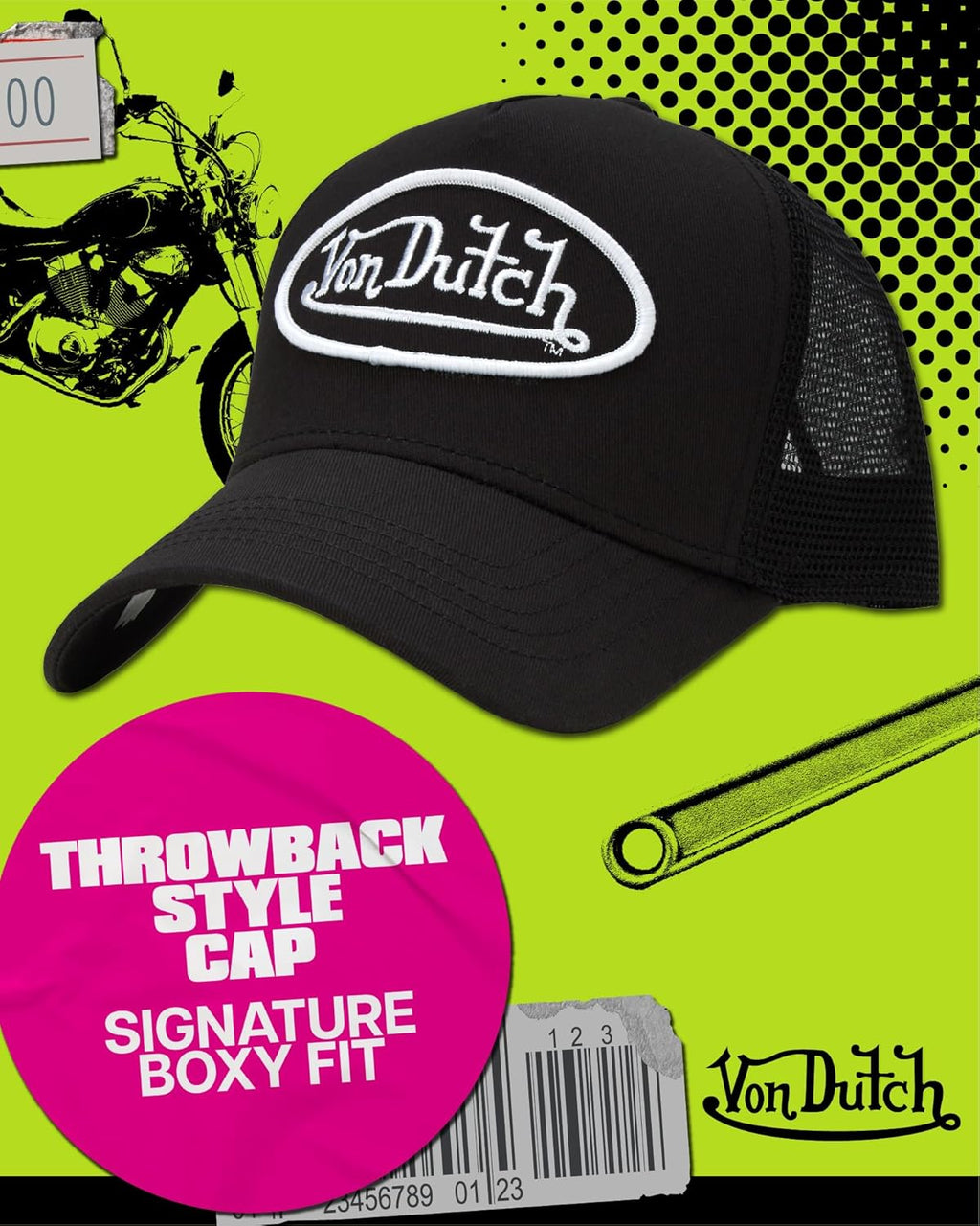 Von Dutch Unisex Trucker Hat - Curved Bill Mesh Back Retro Classic Adjustable Snapback Baseball Cap for Men and Women