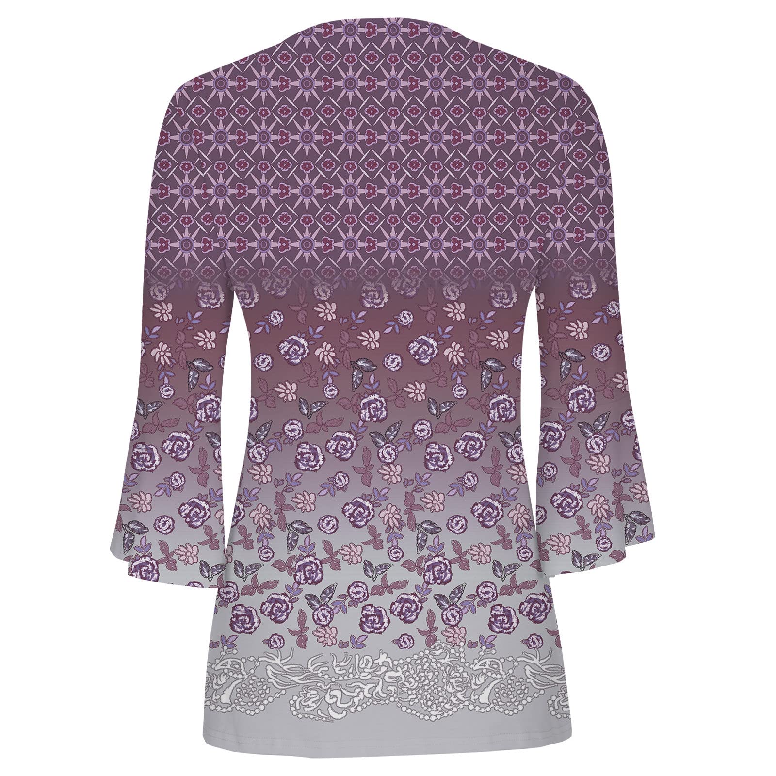Summer Tops for Women 2026 Trendy Boho Floral Print Tunic Shirts 3/4 Bell Sleeve Button v Neck Tshirt Casual Loose Blouse