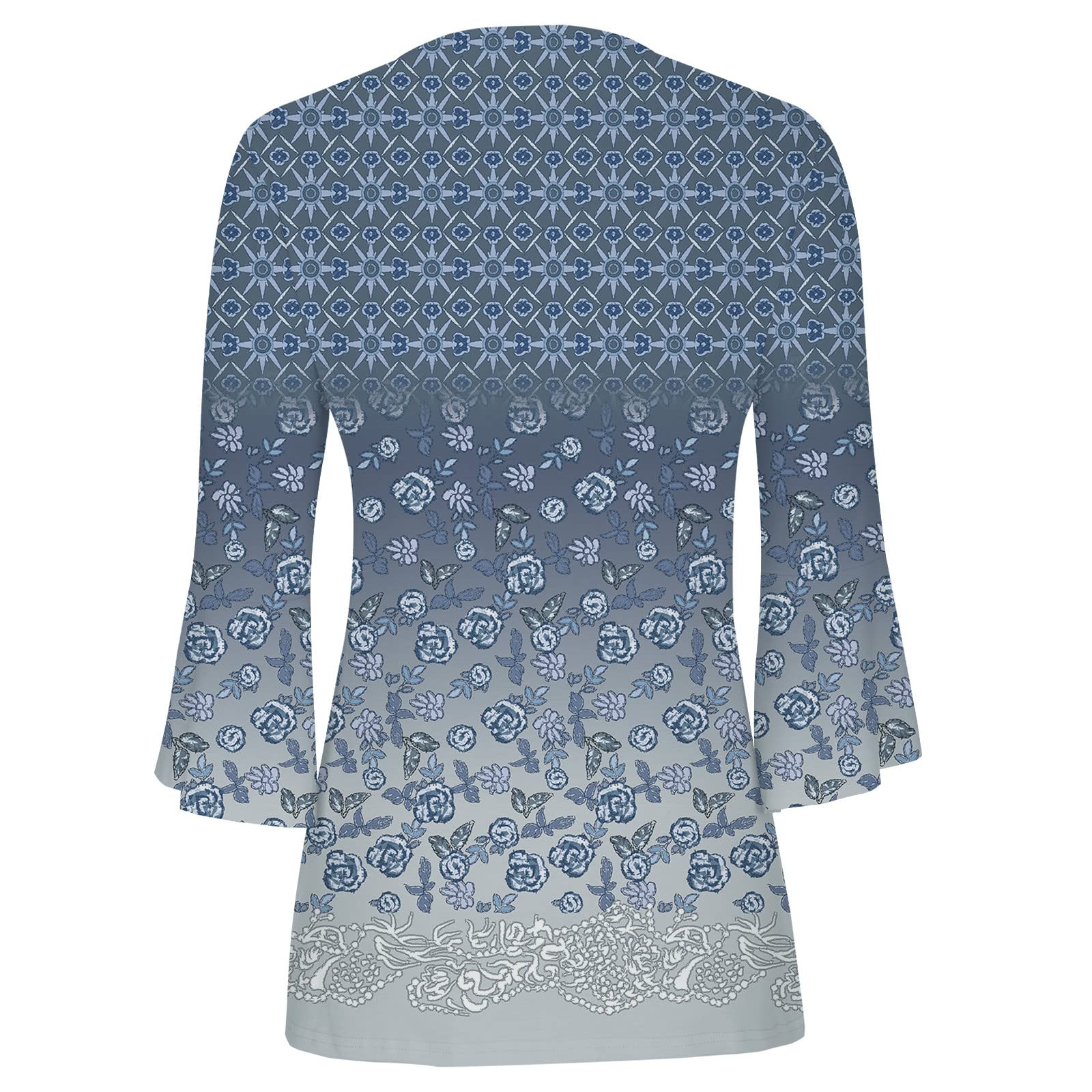 Summer Tops for Women 2026 Trendy Boho Floral Print Tunic Shirts 3/4 Bell Sleeve Button v Neck Tshirt Casual Loose Blouse
