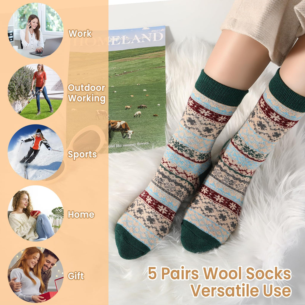 Clothirily Wool Socks for Women, Vintage Womens Wool Socks, Winter Warm Boot Sock for Women Men, Thick Winter Cozy Sock