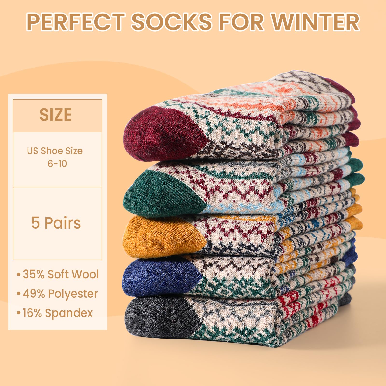 Clothirily Wool Socks for Women, Vintage Womens Wool Socks, Winter Warm Boot Sock for Women Men, Thick Winter Cozy Sock