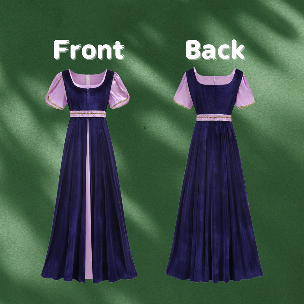 Colorful House Women Medieval Tea Party Dress Victorian Era Bubble Sleeves Velvet High Waist Long Dress with Belt and Gloves