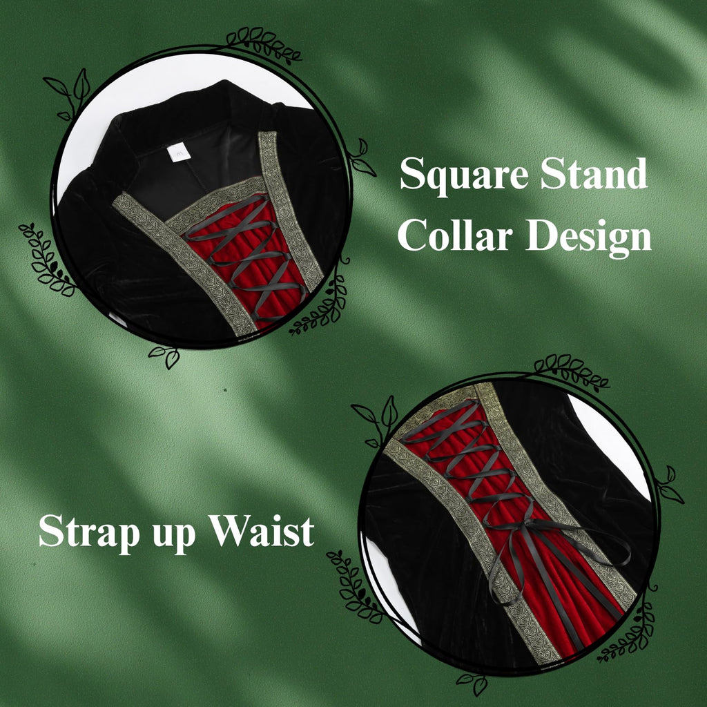 Colorful House Women Medieval Tea Party Dress Victorian Era Bubble Sleeves Velvet High Waist Long Dress with Belt and Gloves