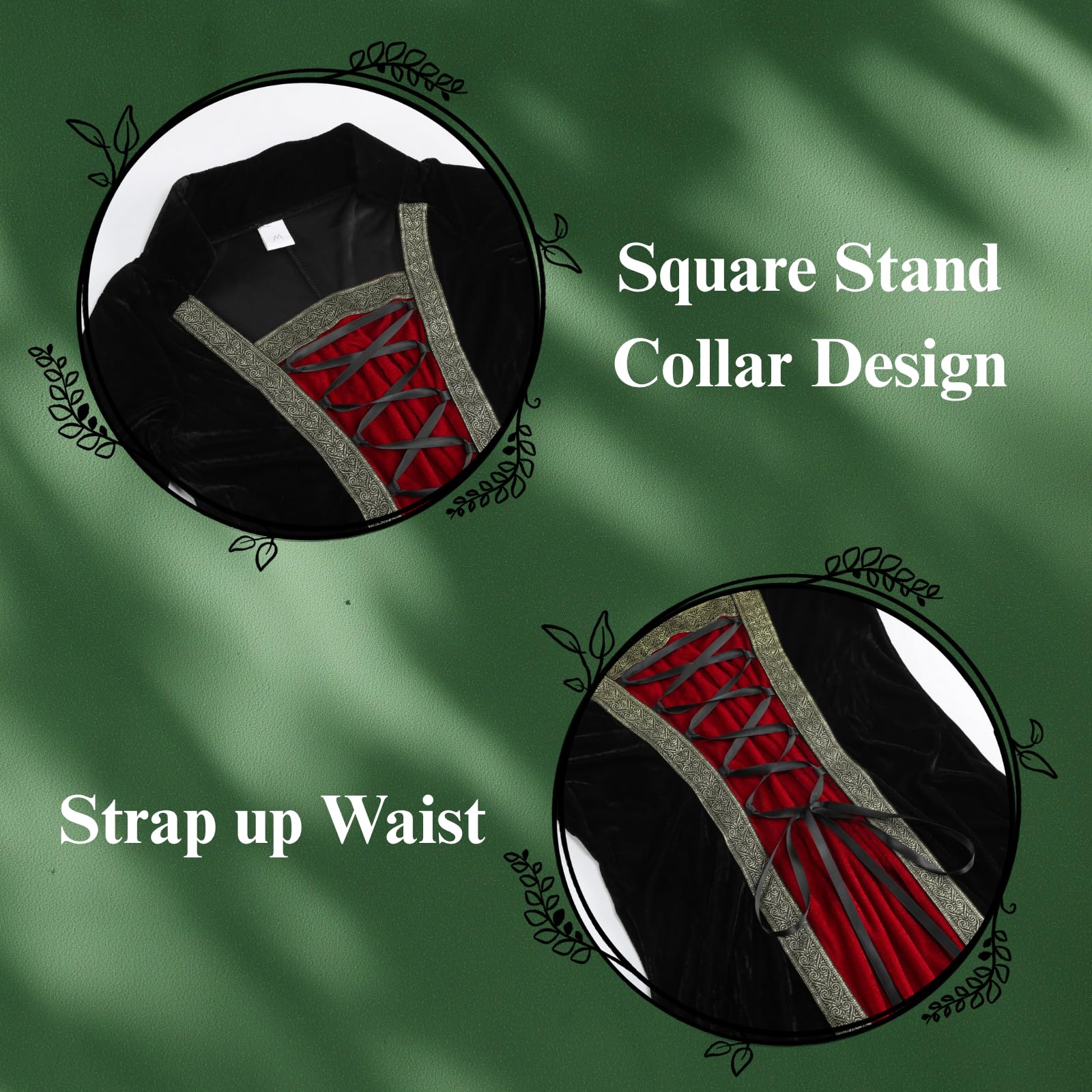 Colorful House Women Medieval Tea Party Dress Victorian Era Bubble Sleeves Velvet High Waist Long Dress with Belt and Gloves