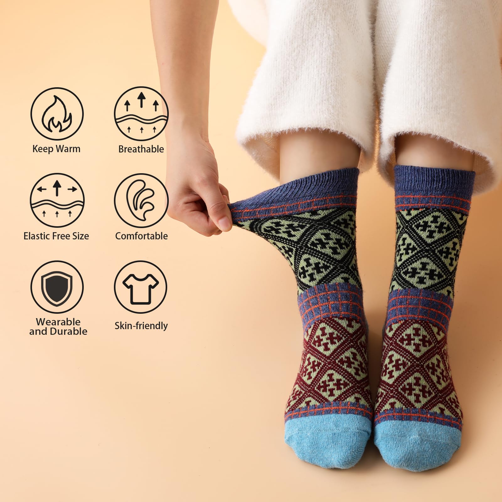 Clothirily Wool Socks for Women, Vintage Womens Wool Socks, Winter Warm Boot Sock for Women Men, Thick Winter Cozy Sock