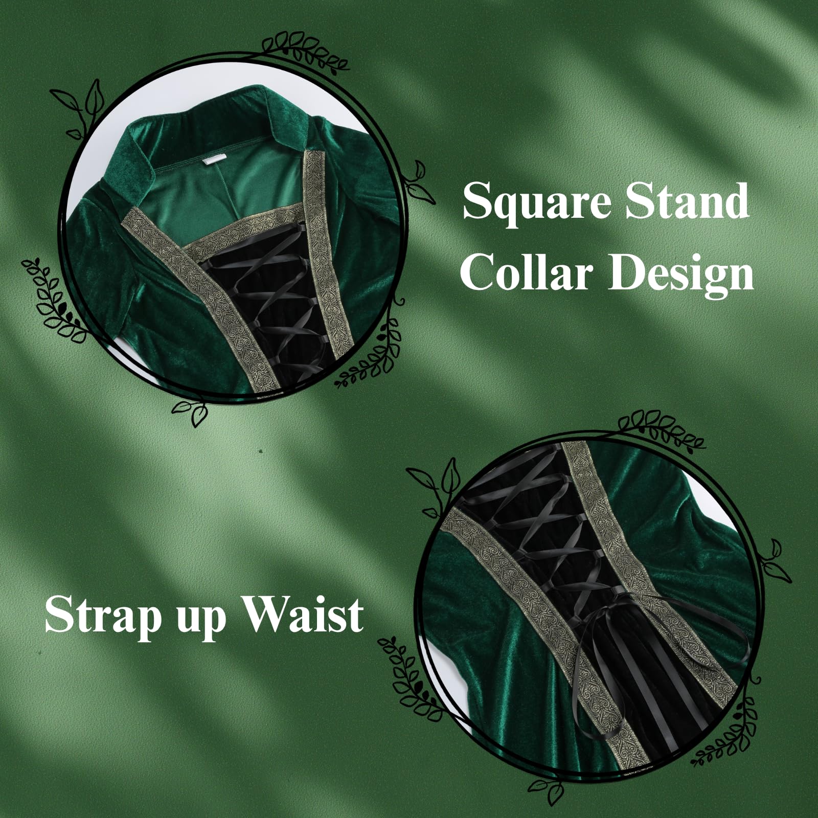 Colorful House Women Medieval Tea Party Dress Victorian Era Bubble Sleeves Velvet High Waist Long Dress with Belt and Gloves