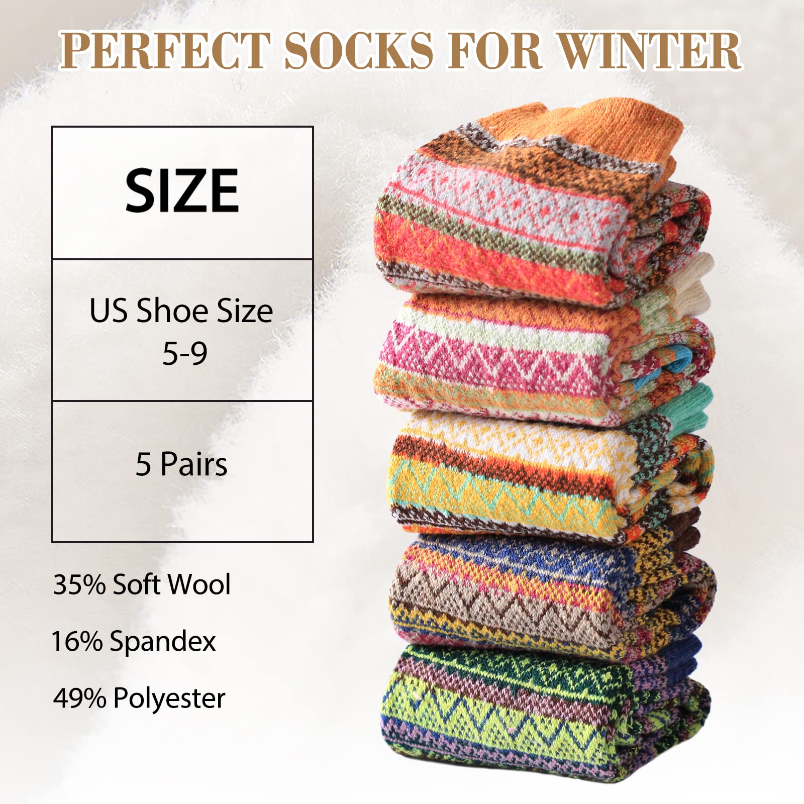 Clothirily Wool Socks for Women, Vintage Womens Wool Socks, Winter Warm Boot Sock for Women Men, Thick Winter Cozy Sock