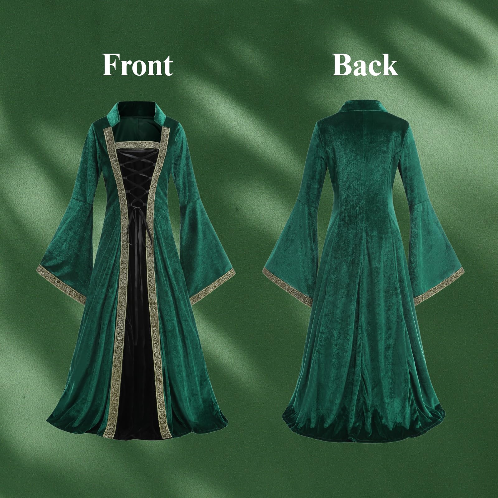 Colorful House Women Medieval Tea Party Dress Victorian Era Bubble Sleeves Velvet High Waist Long Dress with Belt and Gloves