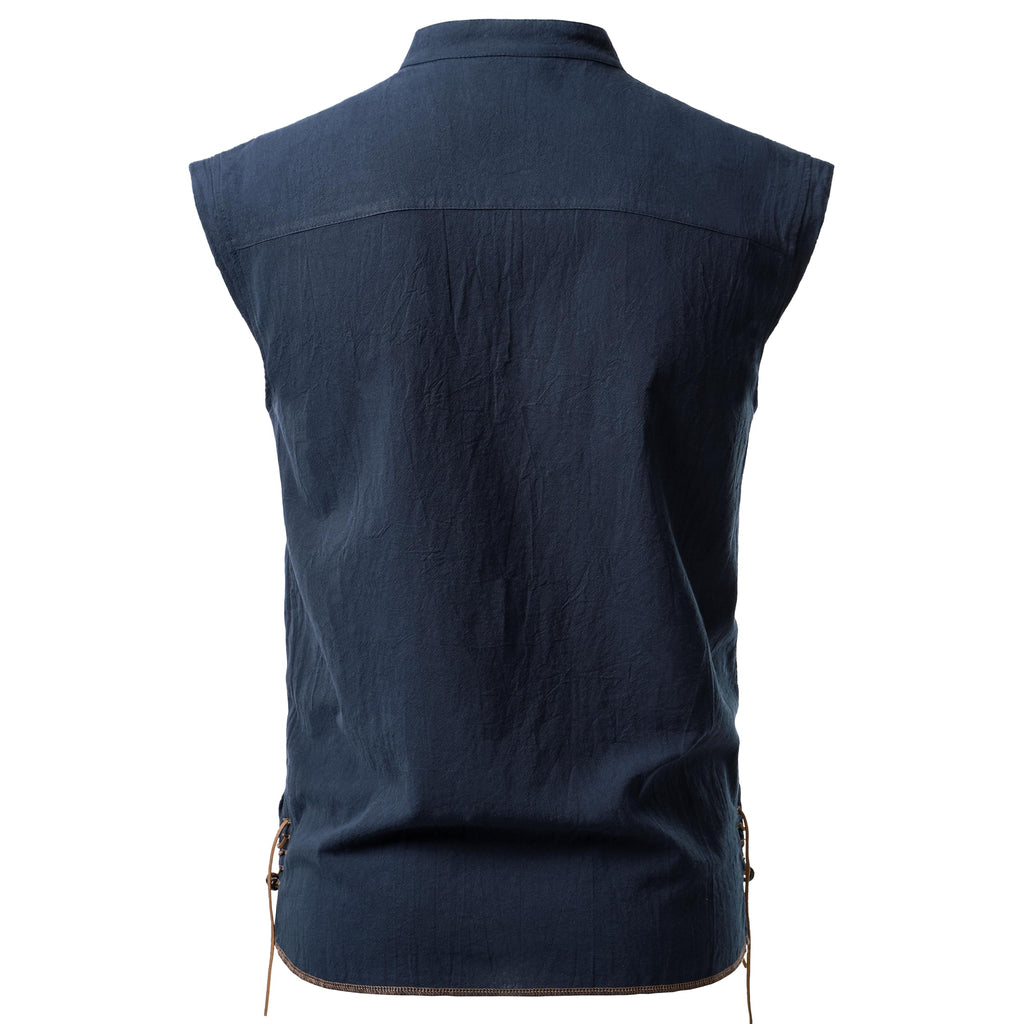JEMITOP Men's Retro Pure Cotton Lace Up Sleeveless Shirts for Pirate Renaissance Medieval Viking Costume