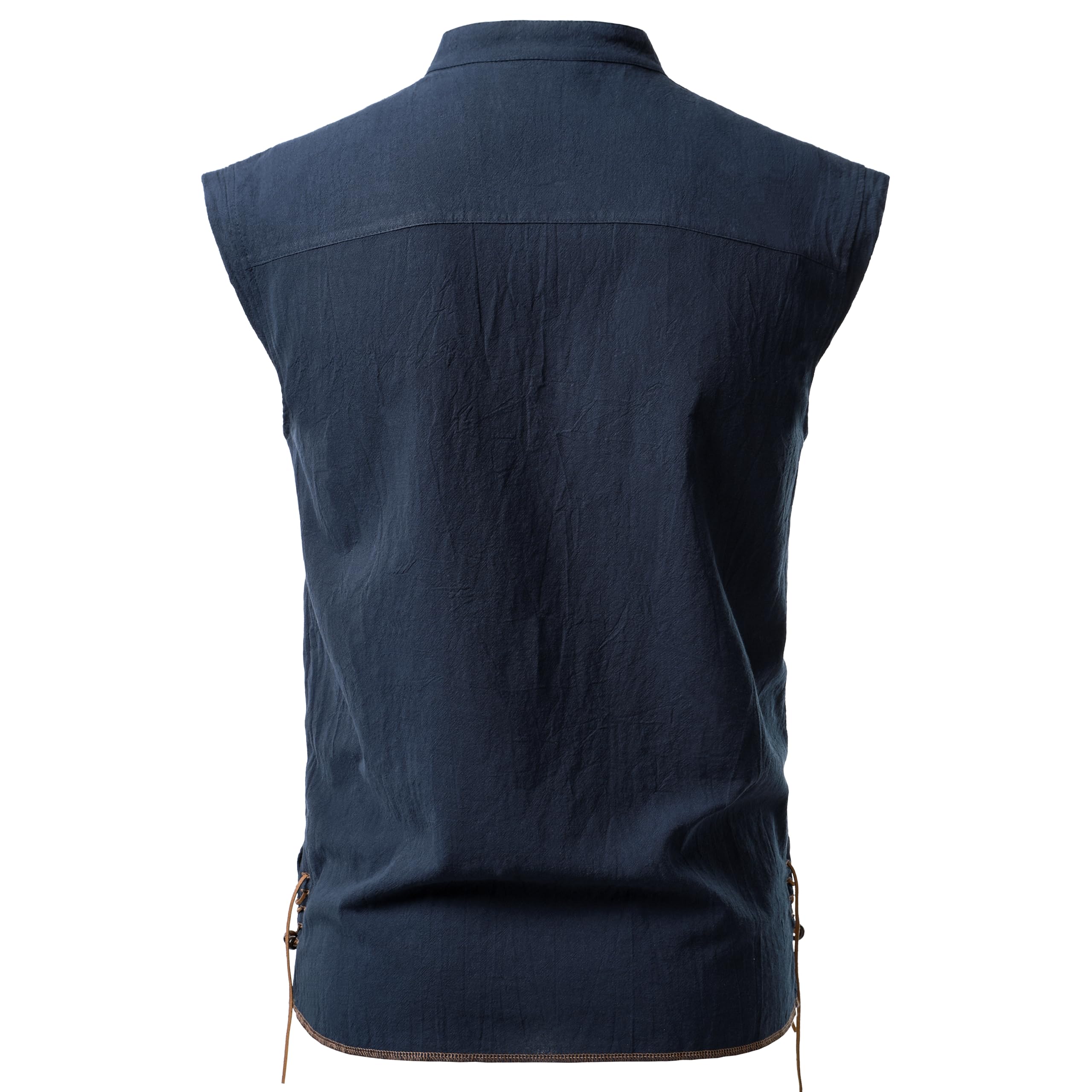 JEMITOP Men's Retro Pure Cotton Lace Up Sleeveless Shirts for Pirate Renaissance Medieval Viking Costume