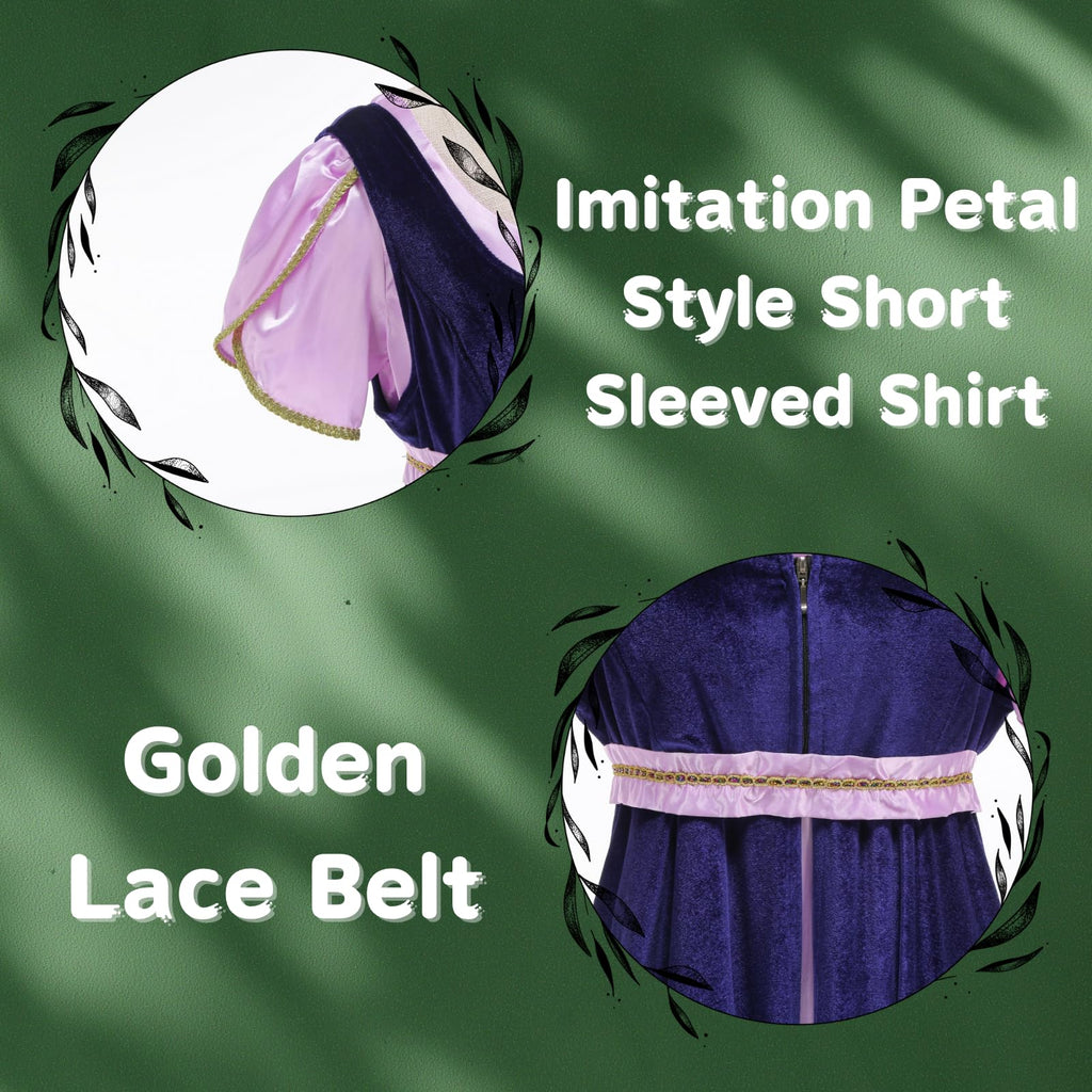 Colorful House Women Medieval Tea Party Dress Victorian Era Bubble Sleeves Velvet High Waist Long Dress with Belt and Gloves