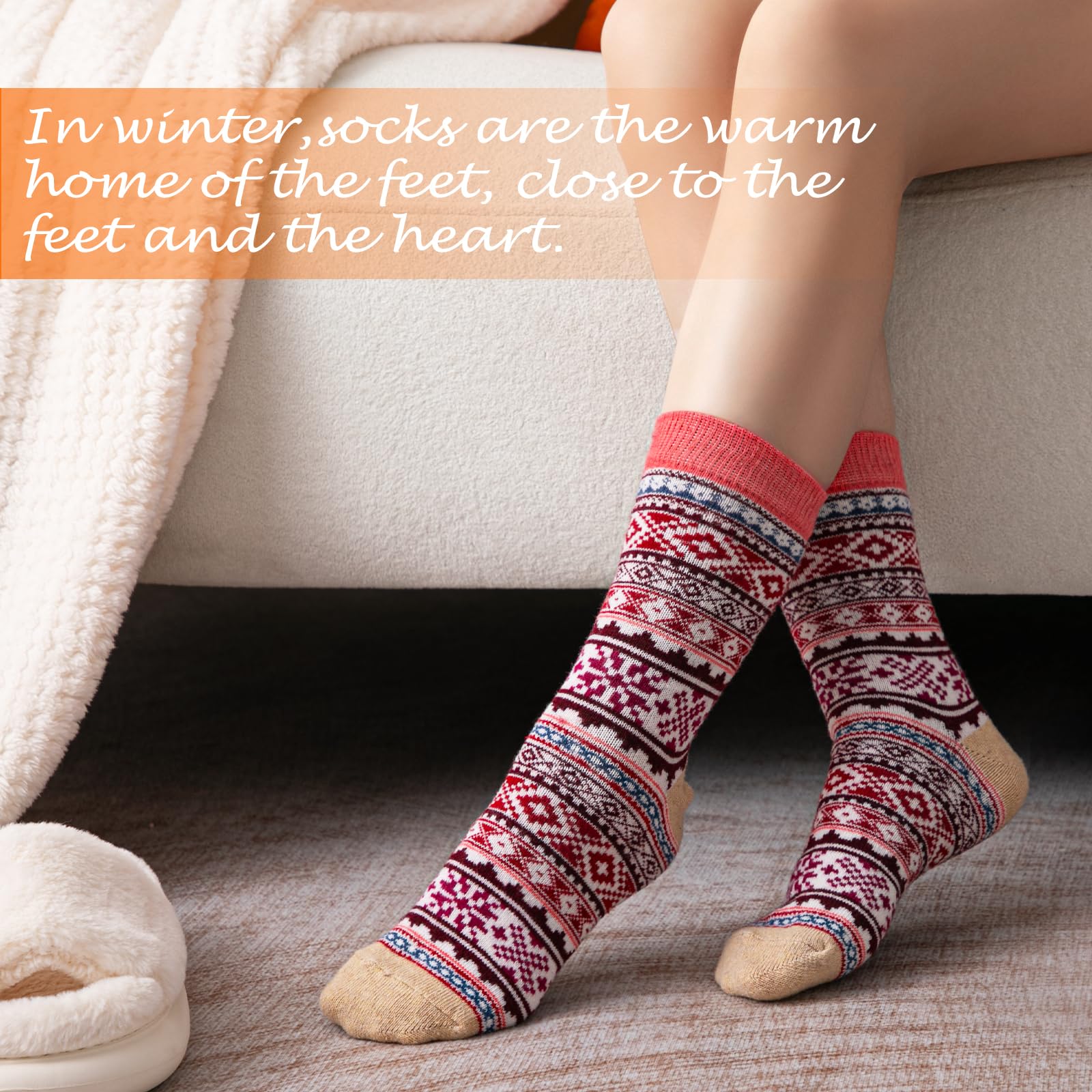 Clothirily Wool Socks for Women, Vintage Womens Wool Socks, Winter Warm Boot Sock for Women Men, Thick Winter Cozy Sock