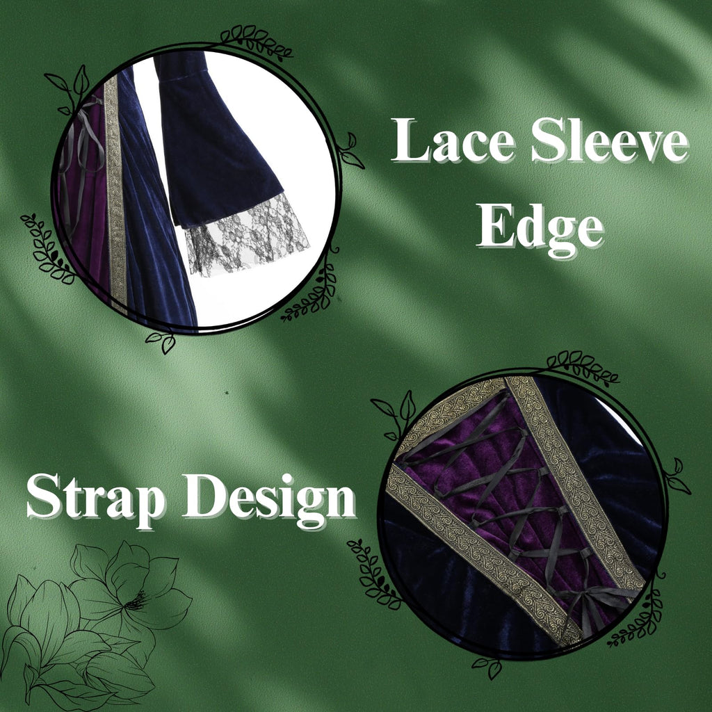 Colorful House Women Medieval Tea Party Dress Victorian Era Bubble Sleeves Velvet High Waist Long Dress with Belt and Gloves