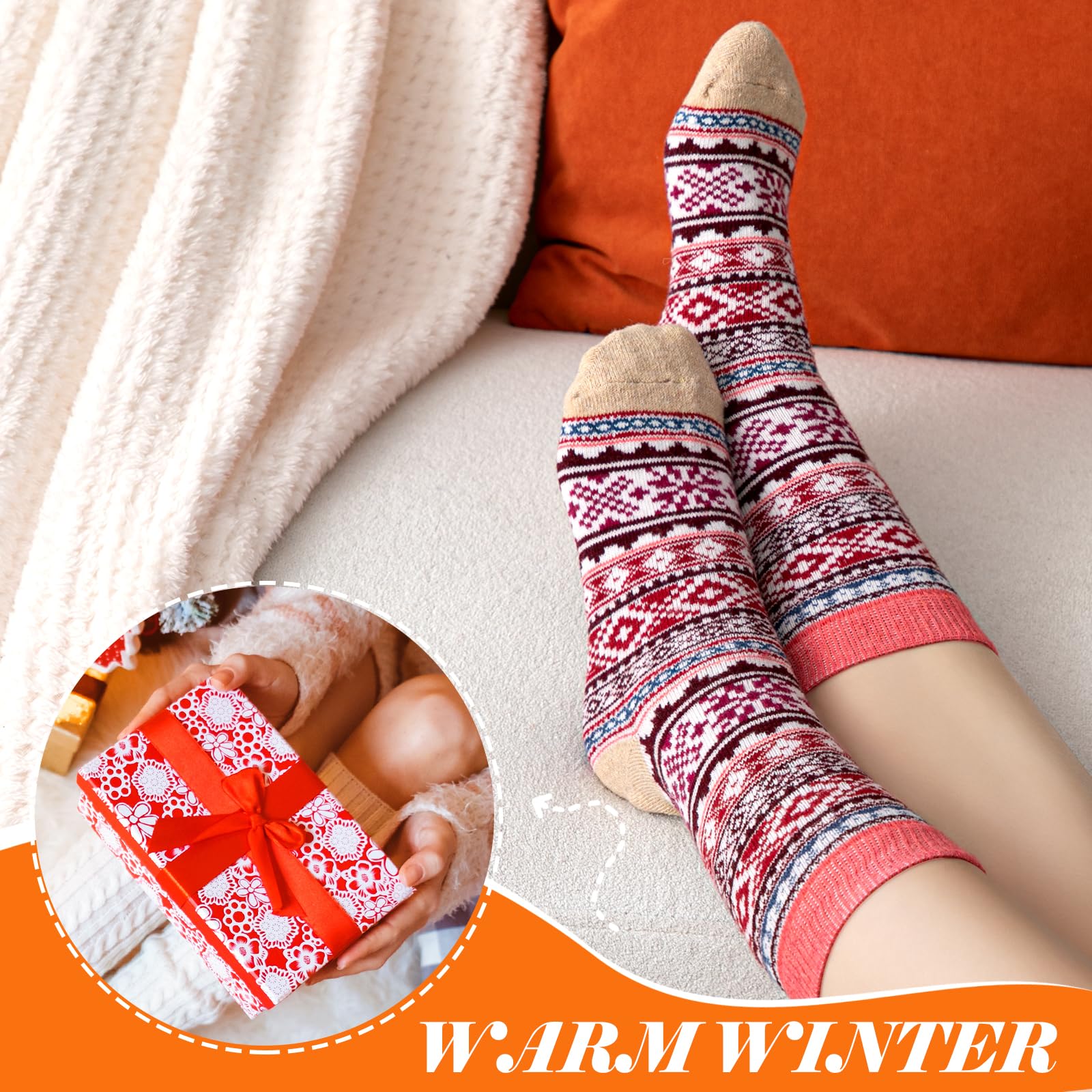 Clothirily Wool Socks for Women, Vintage Womens Wool Socks, Winter Warm Boot Sock for Women Men, Thick Winter Cozy Sock