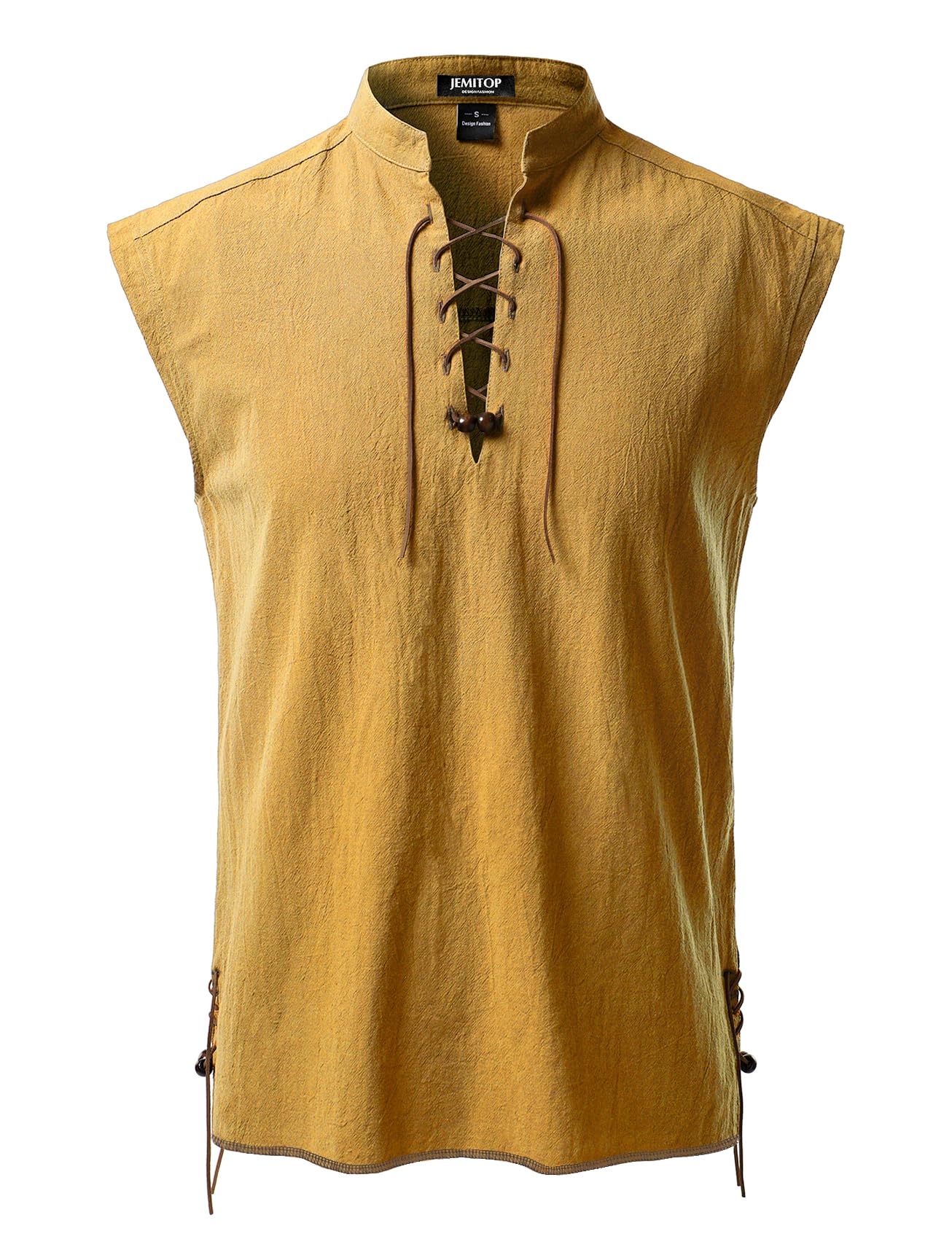 JEMITOP Men's Retro Pure Cotton Lace Up Sleeveless Shirts for Pirate Renaissance Medieval Viking Costume