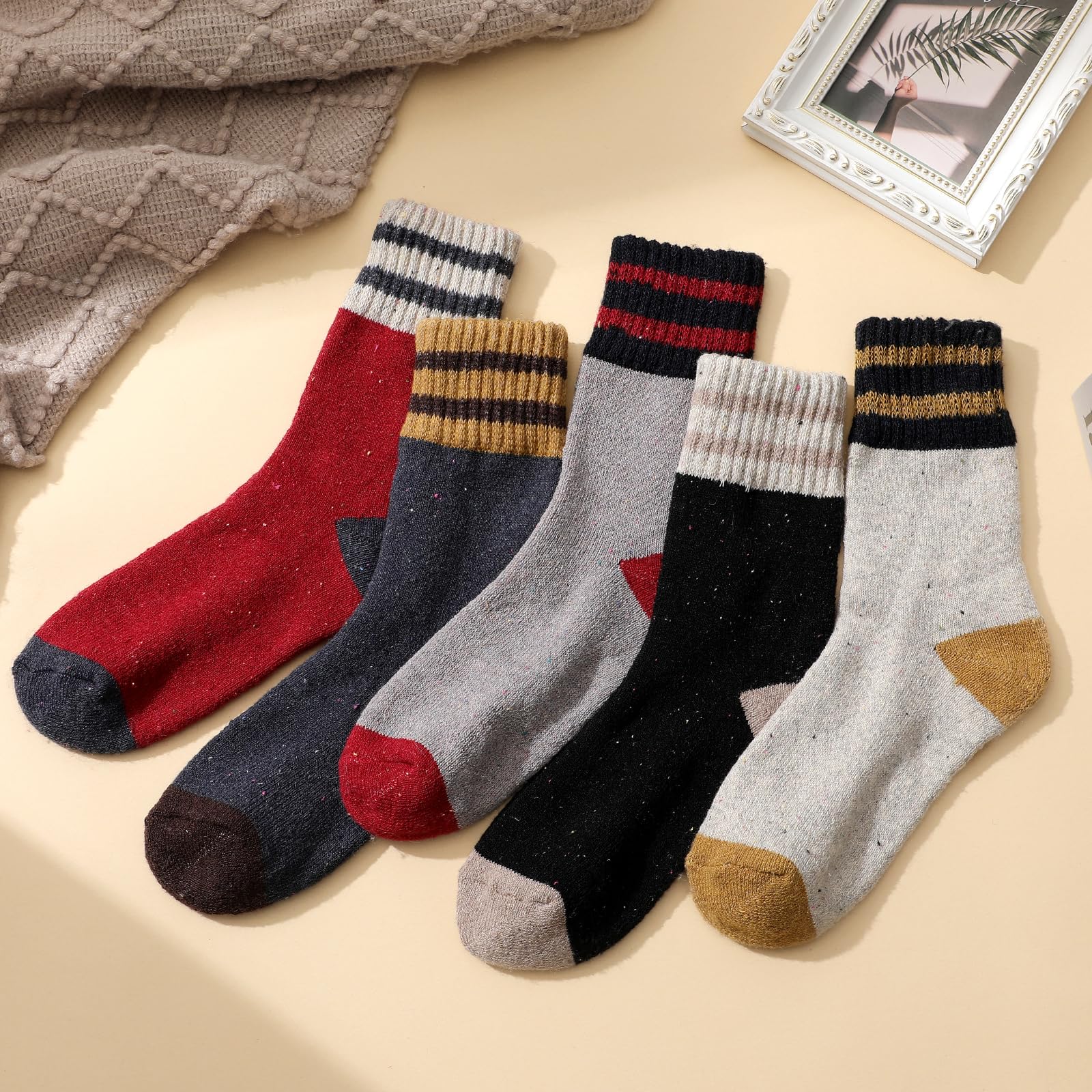Clothirily Wool Socks for Women, Vintage Womens Wool Socks, Winter Warm Boot Sock for Women Men, Thick Winter Cozy Sock