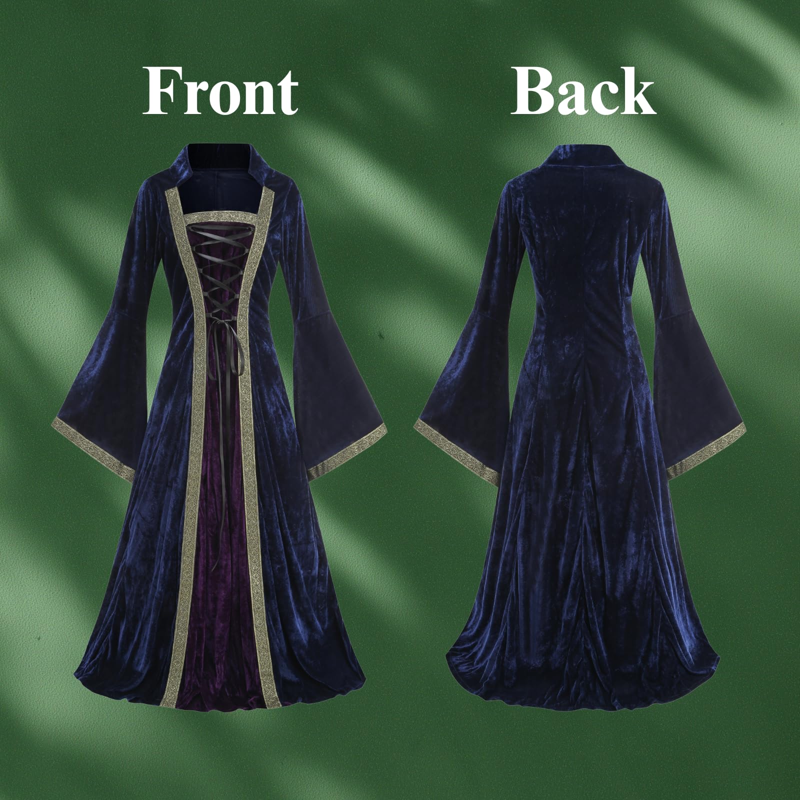 Colorful House Women Medieval Tea Party Dress Victorian Era Bubble Sleeves Velvet High Waist Long Dress with Belt and Gloves