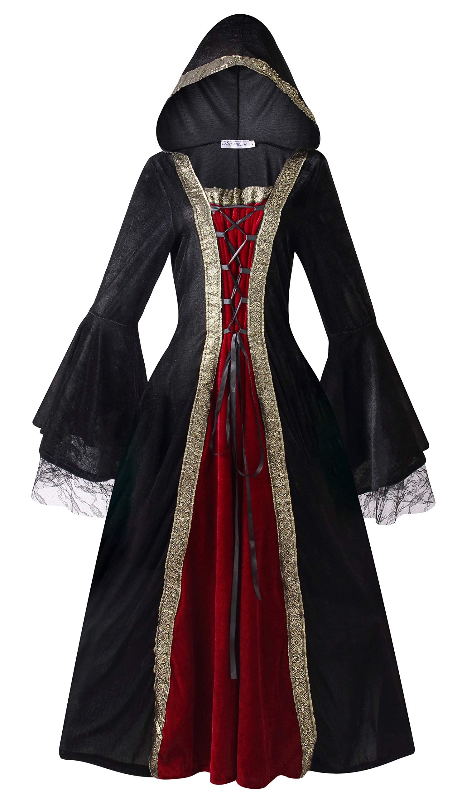 Colorful House Women Medieval Tea Party Dress Victorian Era Bubble Sleeves Velvet High Waist Long Dress with Belt and Gloves