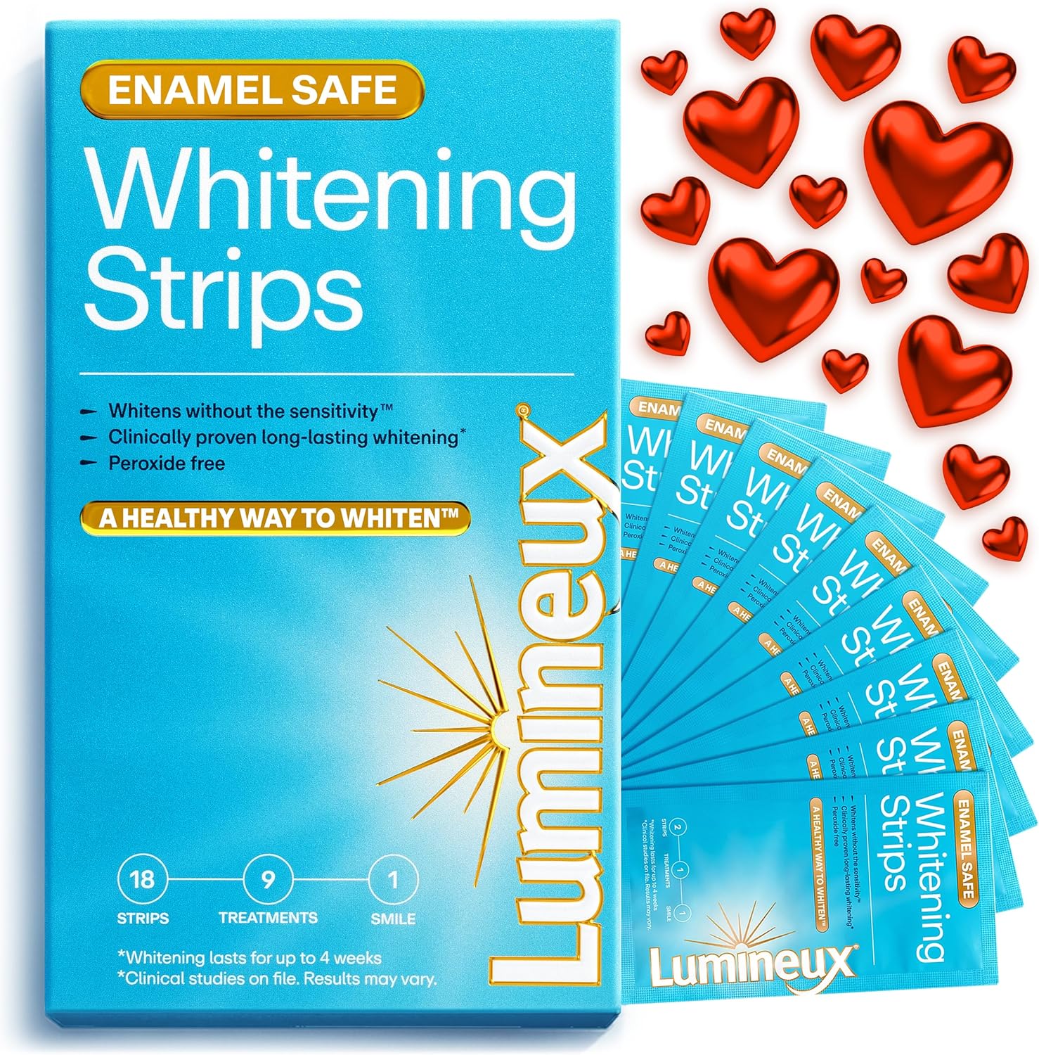 Lumineux Teeth Whitening Strips Kit - 9 Treatments (1 Month) - Peroxide Free - Enamel Safe for Whiter Teeth - Whitening Without The Sensitivity - Dentist Formulated - Sensitivity Free