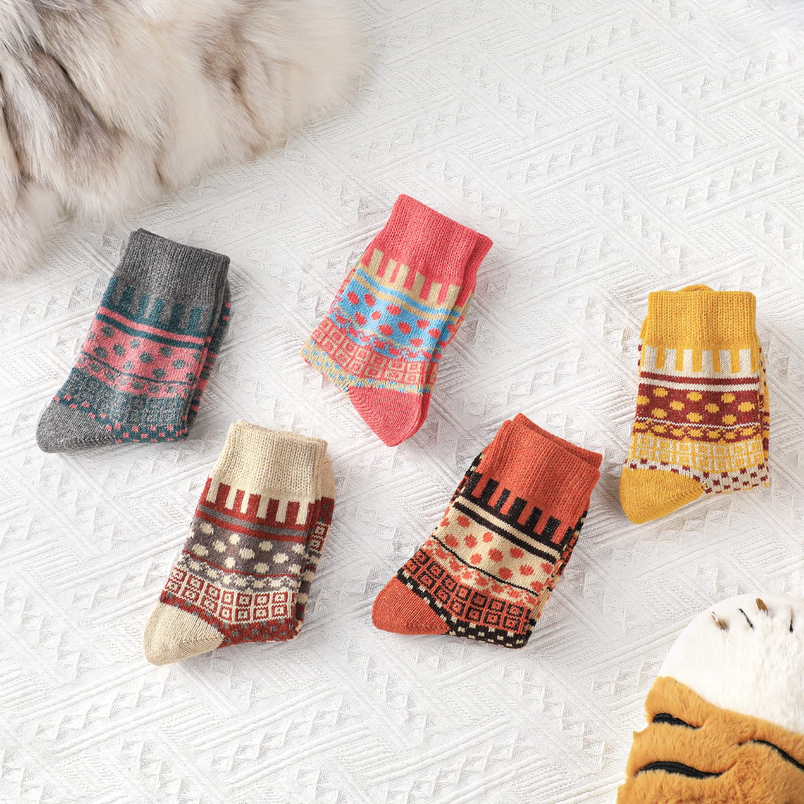 Clothirily Wool Socks for Women, Vintage Womens Wool Socks, Winter Warm Boot Sock for Women Men, Thick Winter Cozy Sock