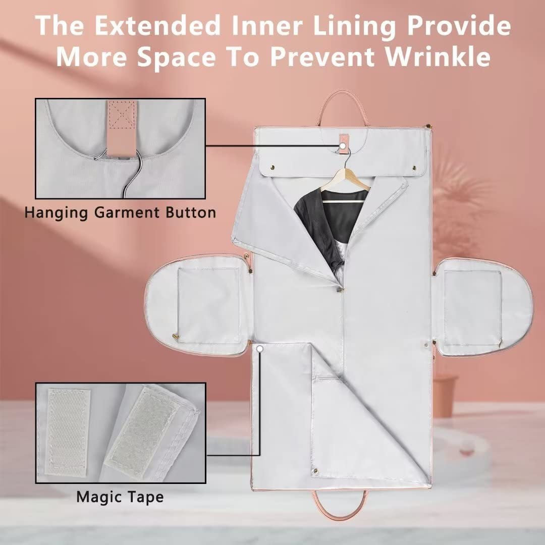 NNEDSZ Beige Convertible Garment Duffel Bag with Leather Accents - Travel Weekender Bag for Suits and Dresses