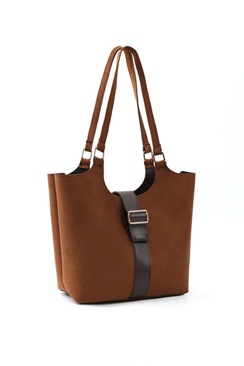 Brown Faux Leather Snap Closure Crossbody Hand Bag Single Brown